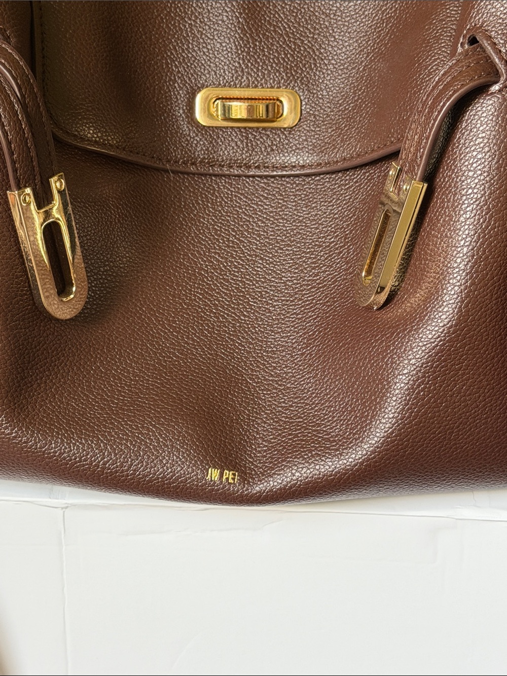 JW PEI Chocolate Brown Vegan Leather Shoulder Bag with Gold Accents - Picture 3 of 17